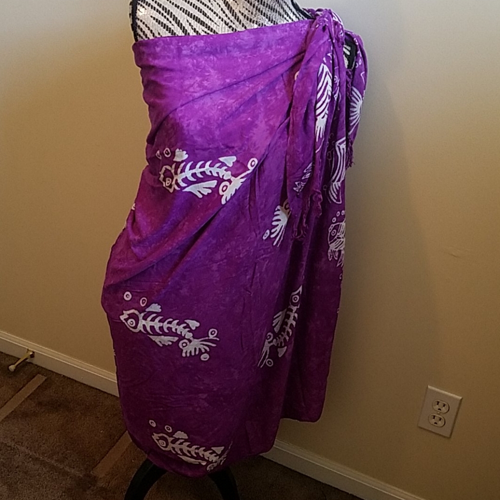 Fringed  Sarong Purple swimsuit cover/scarf
